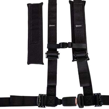 2 x 2 Inch Automotive Style Buckle 4 Point Harness w/ Removable Shoulder Pads and Loop Storage Black Bartact