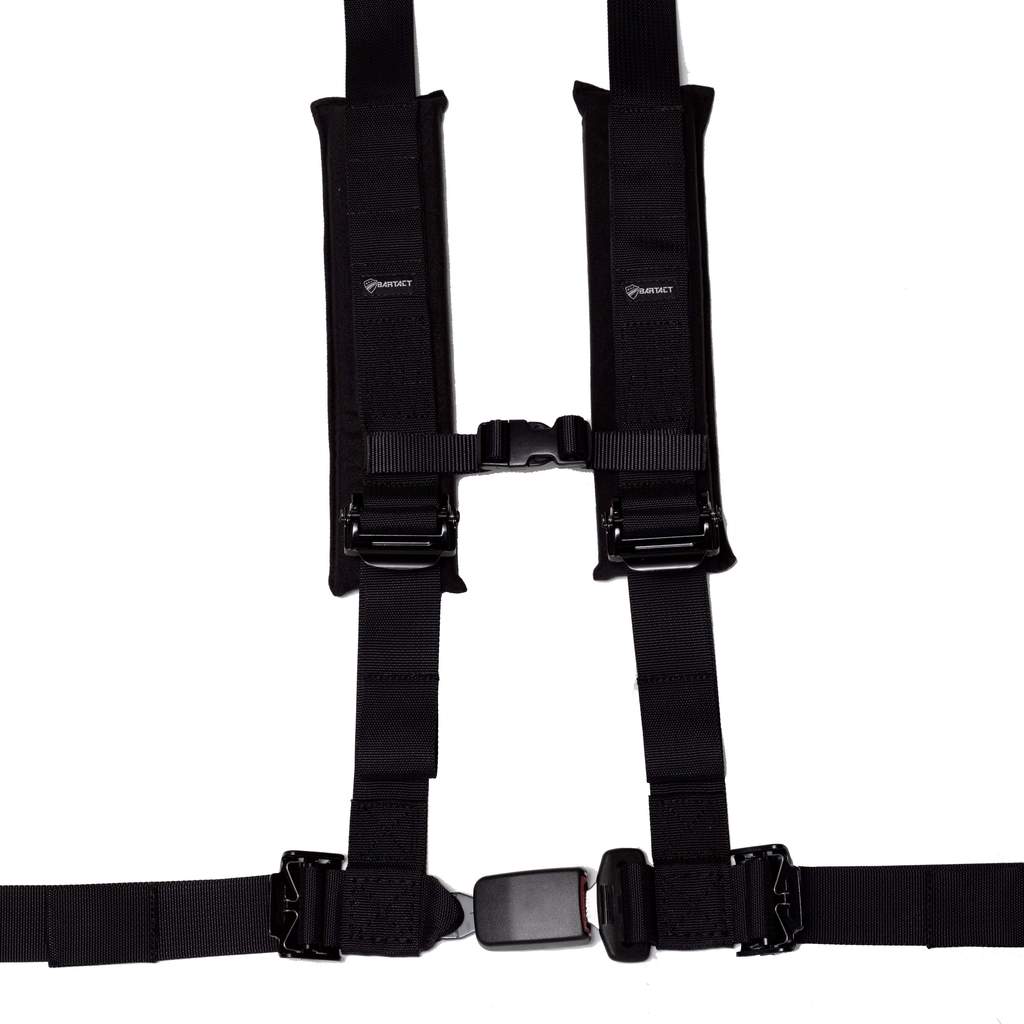 2 x 2 Inch Automotive Style Buckle 4 Point Harness w/ Removable Shoulder Pads and Loop Storage Black Bartact-1