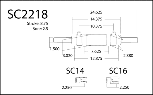 Double Ended XD Cylinder Kit for Full Hydraulic Systems, 2.5 Inch X 8.75 Inch X 1.50 Inch Rod Performance Components PSC Steering-1