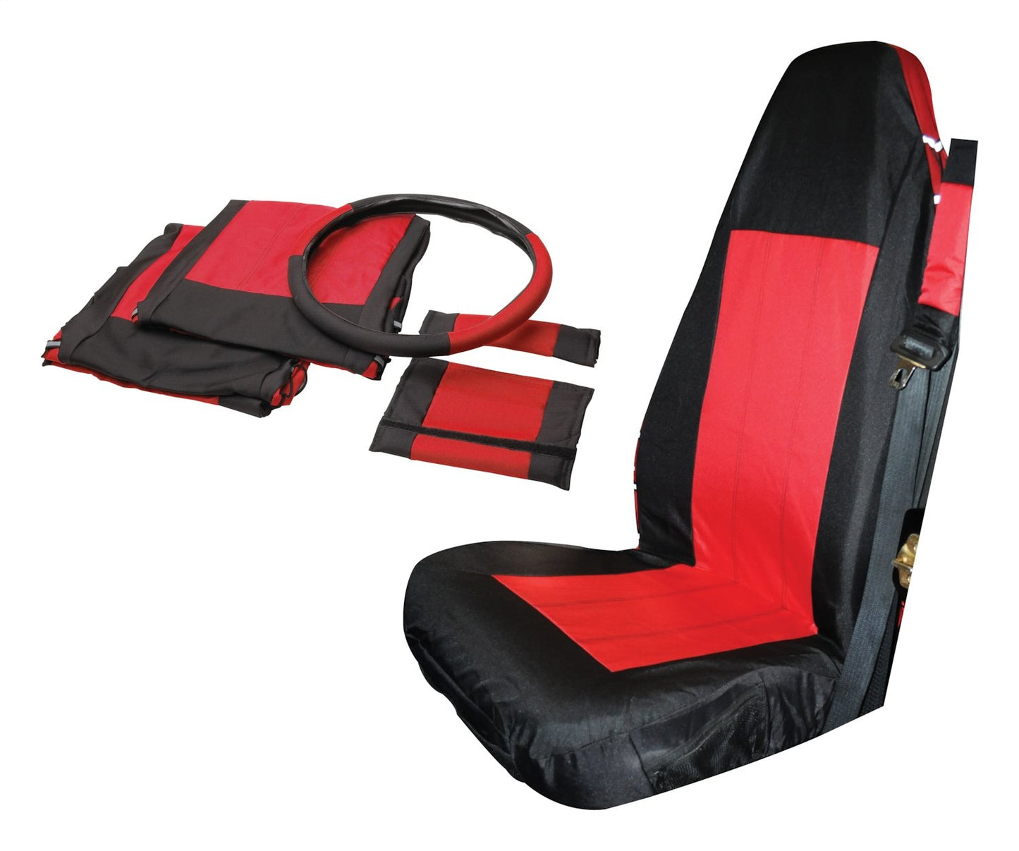 Seat Cover 2003-2006 TJ Wrangler w/2 Seat Covers/2 Seat Belt Pads/Steering Wheel Cover Black/Red RT Off Road