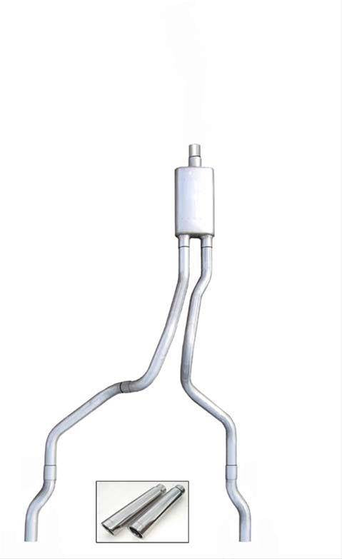 Cat Back System 02-05 Dodge Ram 1500 Split Rear Dual Exit Intermediate Pipe 3 in Tailpipe 2.5 in Violator Muffler/Hardware/3.5 in Polished Tips Incl Natural 409 Stainless Steel Pypes Performance Exhaust