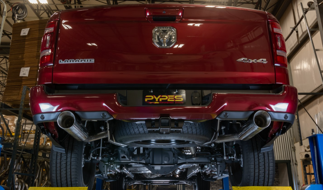 RAM Cat Back System Pype Bomb For 19-24 Dodge Ram 1500 Split Rear Dual Exit 3 Inch Intermediate And 2.5 Inch Tail Pipe 4.5 Pype Bomb Tip Muffler Incl Hardware Incl Tip Incl Pypes Performance Exhaust-4