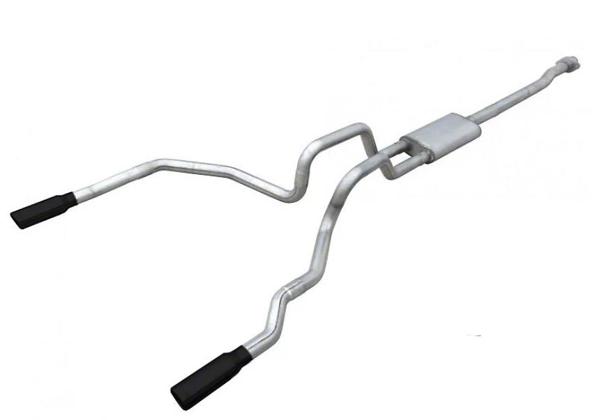 Cat Back System 09-14 Ford F150 Split Rear Dual Exit 3 in Intermediate And Tail Pipe Violator Muffler Incl/Hardware/3.5 in Black Tips Incl Natural Finish 409 Stainless Steel Pypes Performance Exhaust