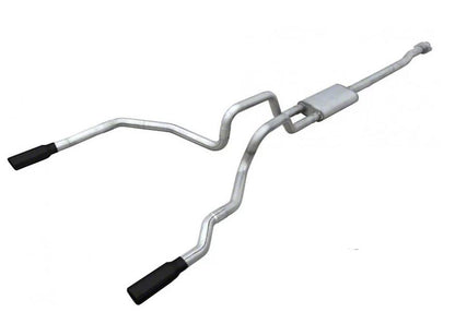 Cat Back System 09-14 Ford F150 Split Rear Dual Exit 3 in Intermediate And Tail Pipe Violator Muffler Incl/Hardware/3.5 in Black Tips Incl Natural Finish 409 Stainless Steel Pypes Performance Exhaust