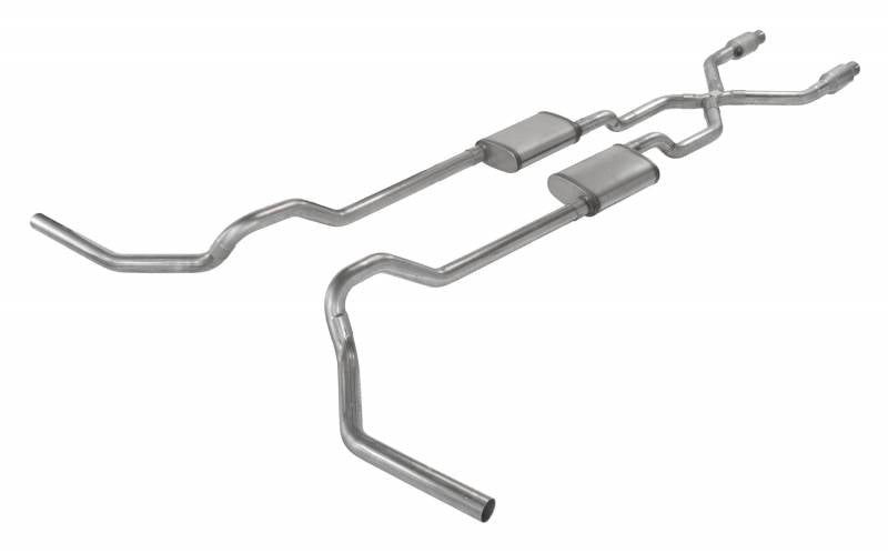 Crossmember Back w/X-Pipe System 75-76 Ford Truck Split Rear Dual Exit 2.5 in Intermediate And Tail Pipe Hardware Incl Turbo pro Muffler Incl Tip Not Incl Catalytic Converter Incl Pypes Performance Exhaust-1
