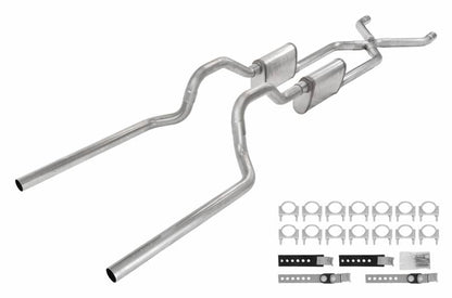 Crossmember Back W/ X-Pipe System 63-66 GM Truck Split Rear Dual Exit 2.5 Inch Intermediate And Tailpipe Hardware Incl Street Pro Muffler Incl And Tip Not Incl Stainless Steel Pypes Performance Exhaust