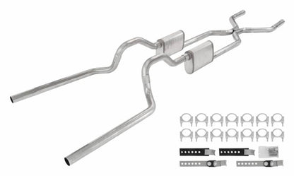 Crossmember Back W/ H-Pipe System 63-66 GM Truck Split Rear Dual Exit 2.5 Inch Intermediate And Tailpipe Hardware Incl Turbo Pro Muffler Incl And Tip Not Incl Stainless Steel Pypes Performance Exhaust-1