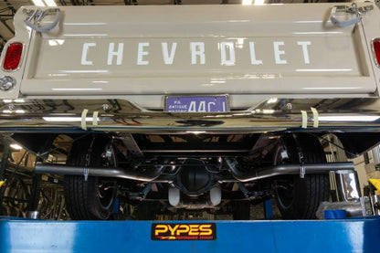 Crossmember Back W/ X-Pipe System 63-66 GM Truck Split Side Dual Exit 2.5 Inch Intermediate And Tailpipe Hardware Incl Turbo Pro Muffler Incl And Tip Not Incl Stainless Steel Pypes Performance Exhaust-2