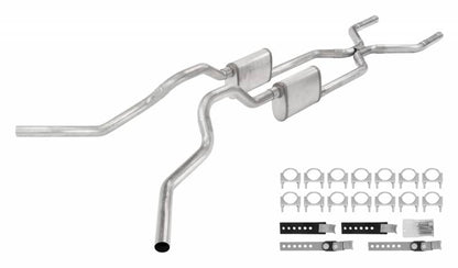 Crossmember Back W/ H-Pipe System 63-66 GM Truck Split Side Dual Exit 2.5 Inch Intermediate And Tailpipe Hardware Incl Turbo Pro Muffler Incl And Tip Not Incl Stainless Steel Pypes Performance Exhaust-1