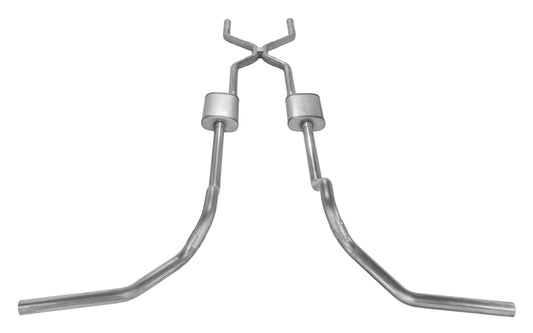 Crossmember Back w/H-Pipe System 67-74 GM Split Rear Dual Exit 2.5 in Intermediate And Tail Pipe Street Pro Muffler/Hdw Incl Tip Not Incl Natural Finish 409 Stainless Steel Pypes Performance Exhaust