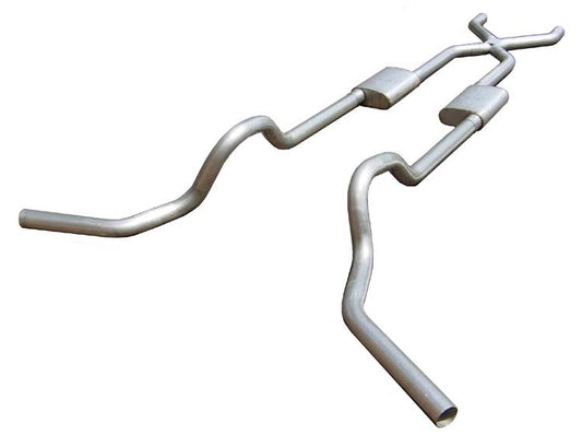 Crossmember Back w/X-Pipe System 67-74 GM Split Rear Dual Exit 2.5 in Intermediate And Tail Pipe Turbo Pro Muffler/Hdw Incl Tip Not Incl Natural Finish 409 Stainless Steel Pypes Performance Exhaust