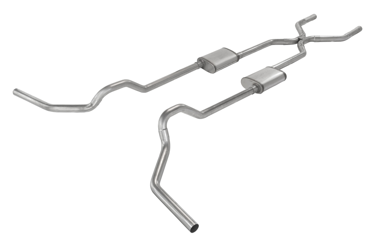 Crossmember Back w/H-Pipe System 75-87 GM Split Rear Dual Exit 2.5 in Intermediate And Tail Pipe Natural Finish 409 Stainless Steel Catalytic Converter Incl Pypes Performance Exhaust-10