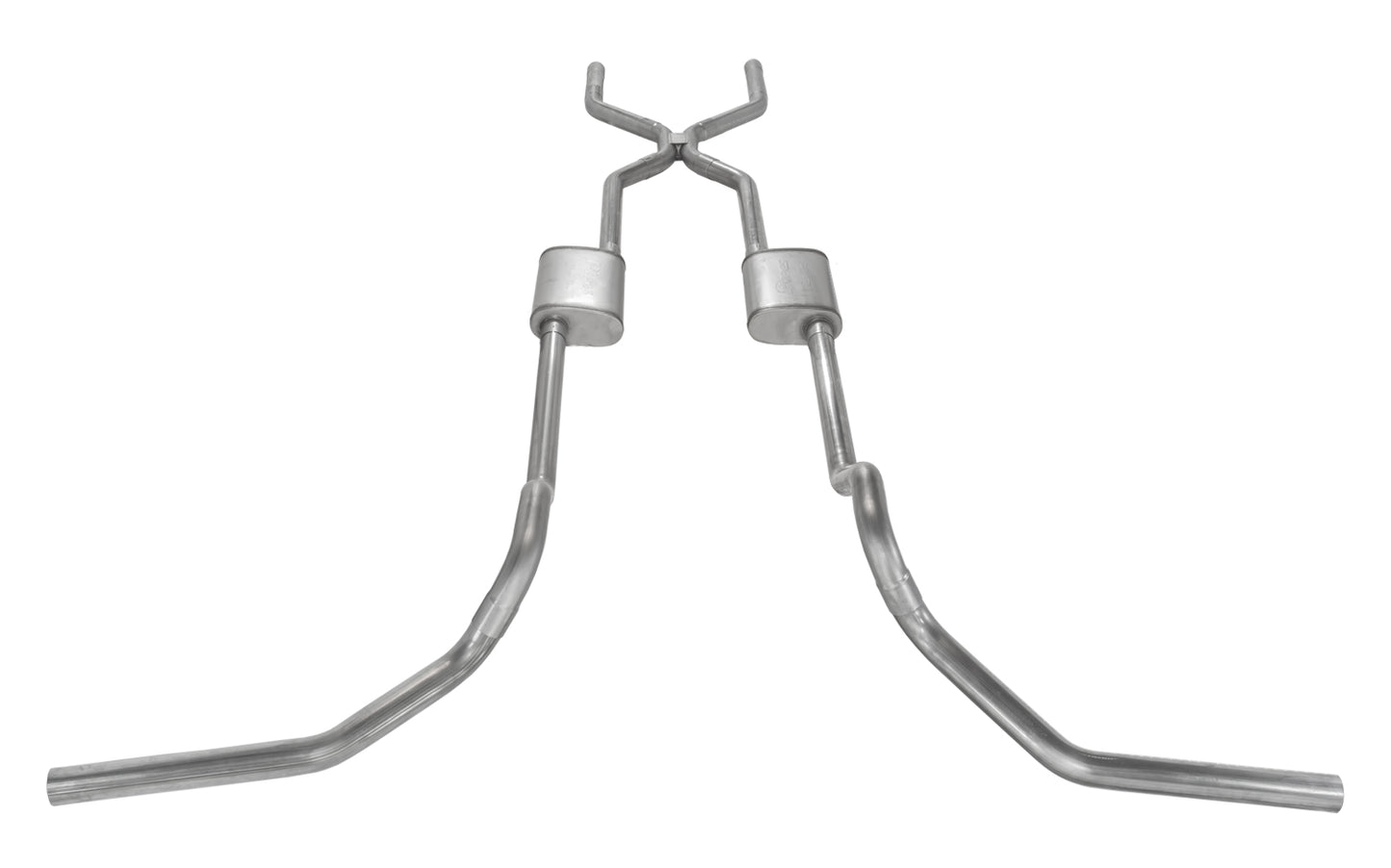 Crossmember Back w/H-Pipe System 75-87 GM Split Rear Dual Exit 2.5 in Intermediate And Tail Pipe Natural Finish 409 Stainless Steel Catalytic Converter Incl Pypes Performance Exhaust-6