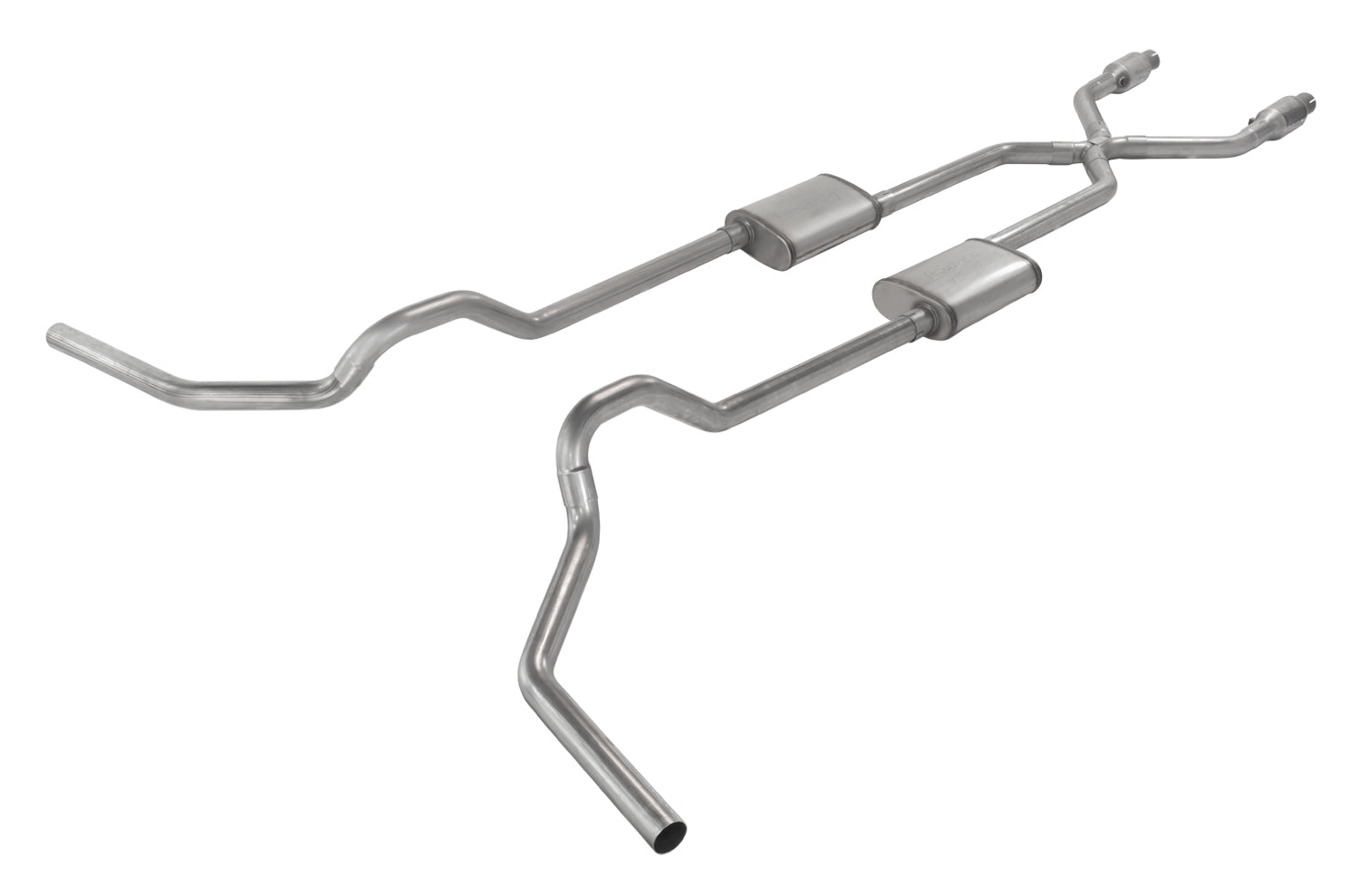 Crossmember Back w/X-Pipe System 75-87 GM Split Rear Dual Exit 2.5 in Intermediate And Tail Pipe Natural Finish 409 Stainless Steel Catalytic Converter Incl Pypes Performance Exhaust-15
