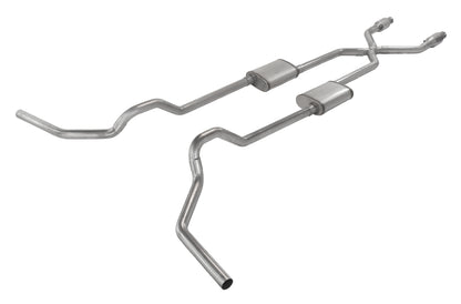 Crossmember Back w/X-Pipe System 75-87 GM Split Rear Dual Exit 2.5 in Intermediate And Tail Pipe Natural Finish 409 Stainless Steel Catalytic Converter Incl Pypes Performance Exhaust-15