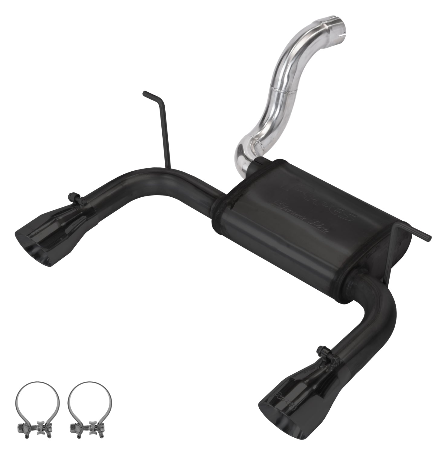 Axle-Back System 18-22 Jeep Jl Dual Exit 2.5 Inch Intermediate And Tailpipe Street Pro Muffler Hardware Incl Black 4 Inch Dual Tips Included Stainless Steel Pypes Performance Exhaust-1