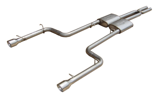 Violator Series Cat Back System Split Rear Dual Exit 2.5 in Intermediate And Tail Pipe Violator Muffler/Hardware/4 in Polished Tips Incl Natural 409 Stainless Steel Pypes Performance Exhaust