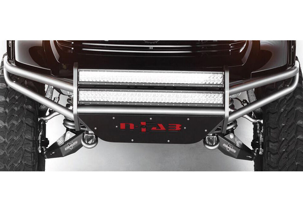 RSP PreRunner Replacement Front Bumper Direct Fit (2-30 Inch Rigid E-Series) with Skid Plate LED Light Mount 2005-2015 Toyota Tacoma Gloss Black NFab-1