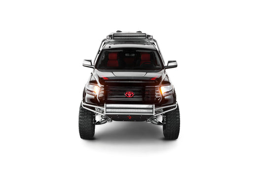 RSP PreRunner Replacement Front Bumper Direct Fit (1-38 Inch Rigid E-Series) with Skid Plate LED Light Mount 2014-2019 Toyota Tundra Textured Black NFab-1