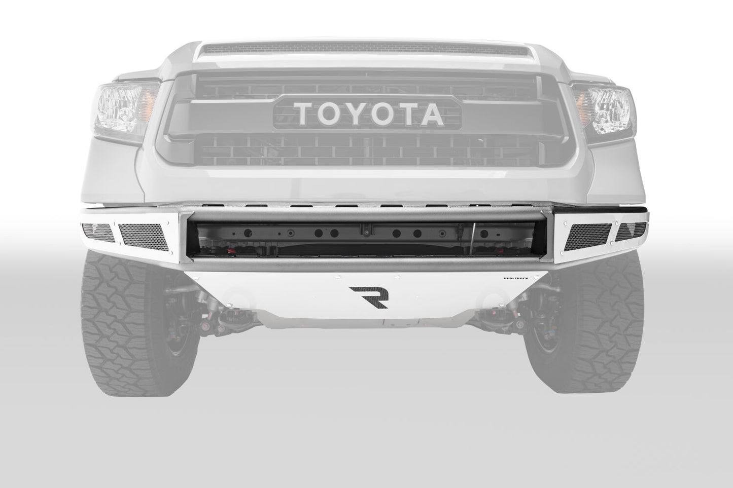 M-RDS Front Bumper Pre-Runner Radius Style 1 Piece with Integrated Brushed Aluminum Skid Plate 2014-2021 Toyota Tundra Gloss Black NFab