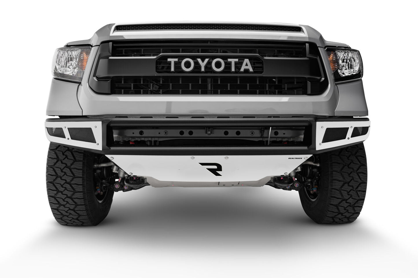 M-RDS Front Bumper Pre-Runner Radius Style 1 Piece with Integrated Brushed Aluminum Skid Plate 2014-2021 Toyota Tundra Gloss Black NFab-1