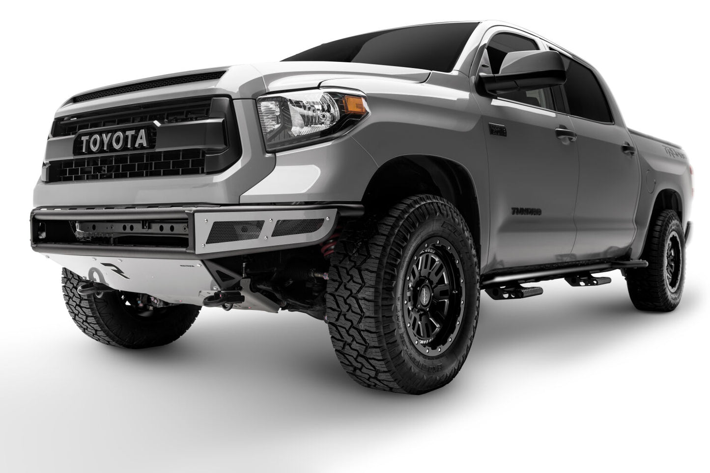 M-RDS Front Bumper Pre-Runner Radius Style 1 Piece with Integrated Brushed Aluminum Skid Plate 2014-2021 Toyota Tundra Gloss Black NFab-2