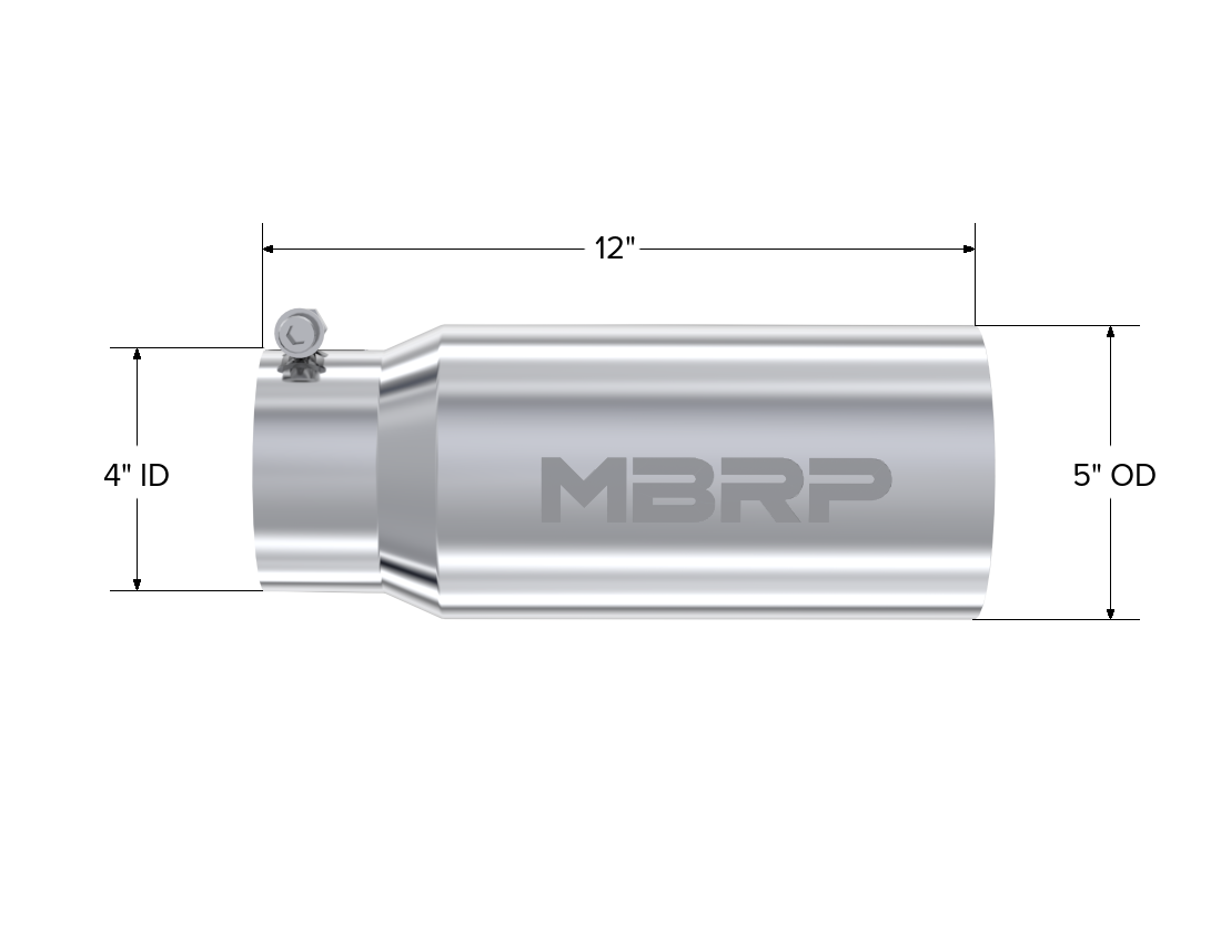 Exhaust Tail Pipe Tip 5 Inch O.D. Dual Wall Straight 4 Inch Inlet 12 Inch Length T304 Stainless Steel MBRP-1