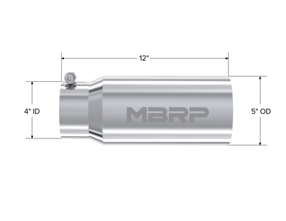 Exhaust Tail Pipe Tip 5 Inch O.D. Dual Wall Straight 4 Inch Inlet 12 Inch Length T304 Stainless Steel MBRP-1