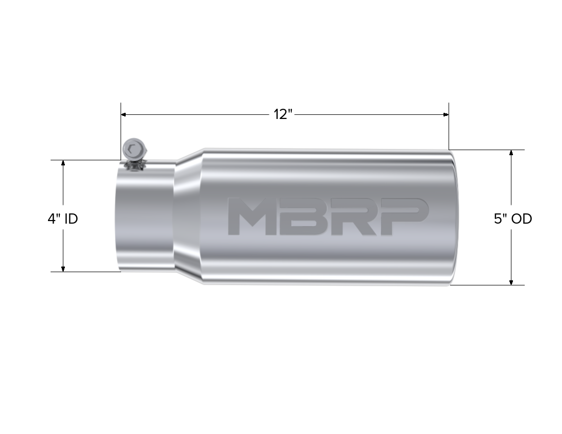 Exhaust Tail Pipe Tip 5 Inch O.D. Rolled Straight 4 Inch Inlet 12 Inch Length T304 Stainless Steel MBRP-1