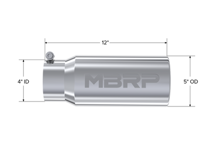 Exhaust Tail Pipe Tip 5 Inch O.D. Rolled Straight 4 Inch Inlet 12 Inch Length T304 Stainless Steel MBRP-1