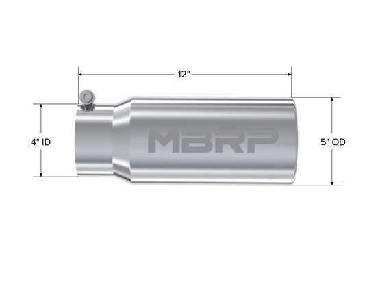 Exhaust Tail Pipe Tip 5 Inch O.D. Rolled Straight 4 Inch Inlet 12 Inch Length T304 Stainless Steel MBRP-1