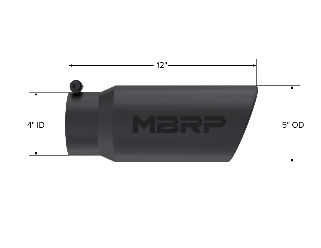 Exhaust Tip 5 Inch O.D. Angled Rolled End 4 Inch Inlet 12 Inch Length-Black Finish MBRP-1