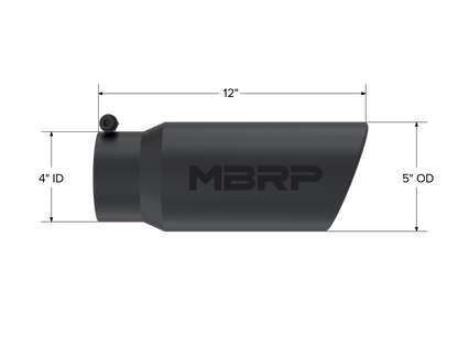 Exhaust Tip 5 Inch O.D. Angled Rolled End 4 Inch Inlet 12 Inch Length-Black Finish MBRP-1