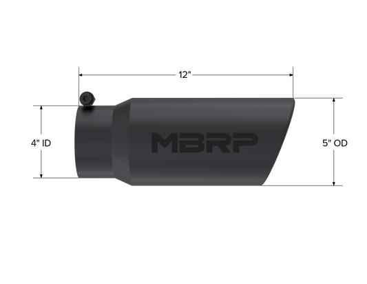Exhaust Tip 5 Inch O.D. Angled Rolled End 4 Inch Inlet 12 Inch Length-Black Finish MBRP-1