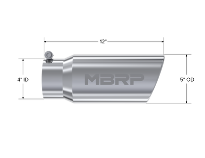 Exhaust Tail Pipe Tip 5 Inch O.D. Angled Rolled End 4 Inch Inlet 12 Inch Length T304 Stainless Steel MBRP-1