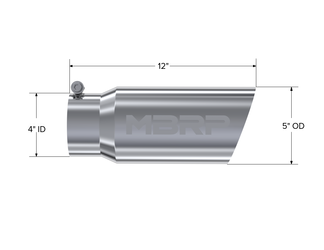 Exhaust Tail Pipe Tip 5 Inch O.D. Angled Single Walled 4 Inch Inlet 12 Inch Length T304 Stainless Steel MBRP-1
