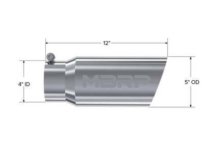 Exhaust Tail Pipe Tip 5 Inch O.D. Angled Single Walled 4 Inch Inlet 12 Inch Length T304 Stainless Steel MBRP-1