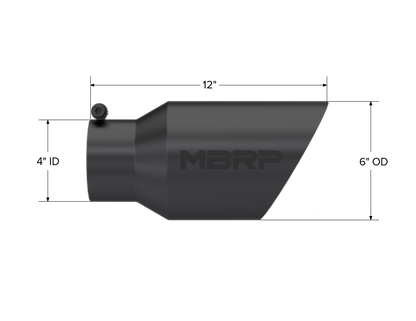 Black Coated Exhaust Tail Pipe Tip 6 Inch OD Dual Wall Angled 4 Inch Inlet 12 Inch Length MBRP-1
