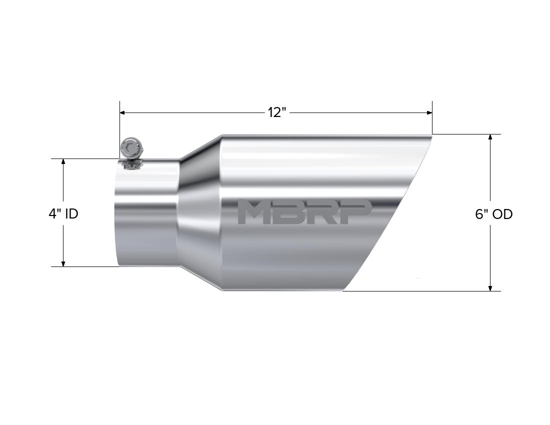 Exhaust Tail Pipe Tip 6 Inch O.D. Dual Wall Angled 4 Inch Inlet 12 Inch Length T304 Stainless Steel MBRP-1