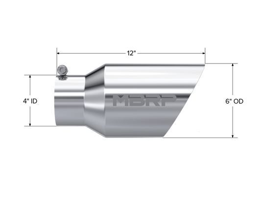 Exhaust Tail Pipe Tip 6 Inch O.D. Dual Wall Angled 4 Inch Inlet 12 Inch Length T304 Stainless Steel MBRP-1
