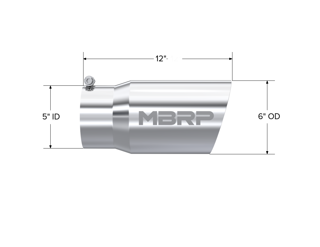Exhaust Tail Pipe Tip 6 Inch O.D. Dual Wall Angled 5 Inch Inlet 12 Inch Length T304 Stainless Steel MBRP-1