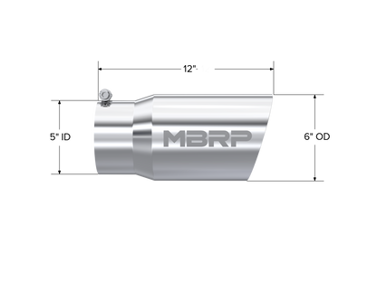 Exhaust Tail Pipe Tip 6 Inch O.D. Dual Wall Angled 5 Inch Inlet 12 Inch Length T304 Stainless Steel MBRP-1