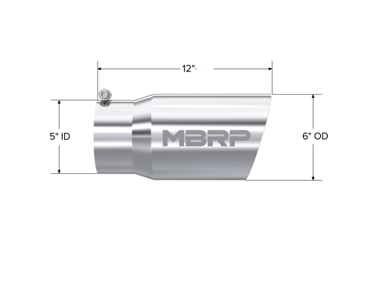 Exhaust Tail Pipe Tip 6 Inch O.D. Dual Wall Angled 5 Inch Inlet 12 Inch Length T304 Stainless Steel MBRP-1