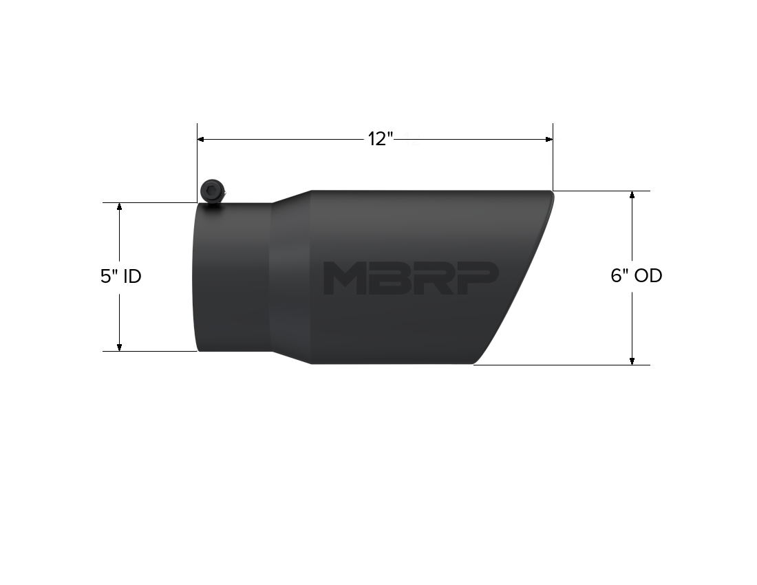 Exhaust Tip 6 Inch O.D. Angled Rolled End 5 Inch Inlet 12 Inch Length Black Coated MBRP-1