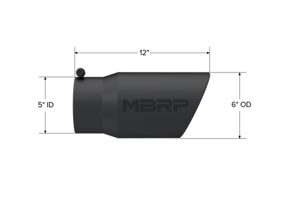 Exhaust Tip 6 Inch O.D. Angled Rolled End 5 Inch Inlet 12 Inch Length Black Coated MBRP-1