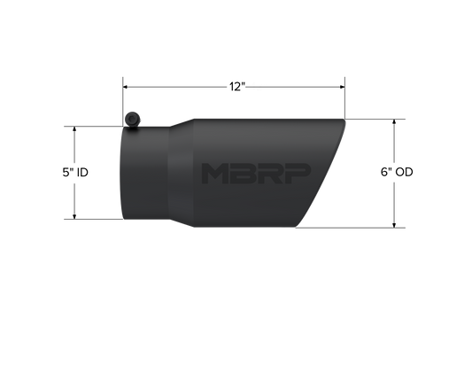Exhaust Tip 6 Inch O.D. Angled Rolled End 5 Inch Inlet 12 Inch Length Black Coated MBRP-1