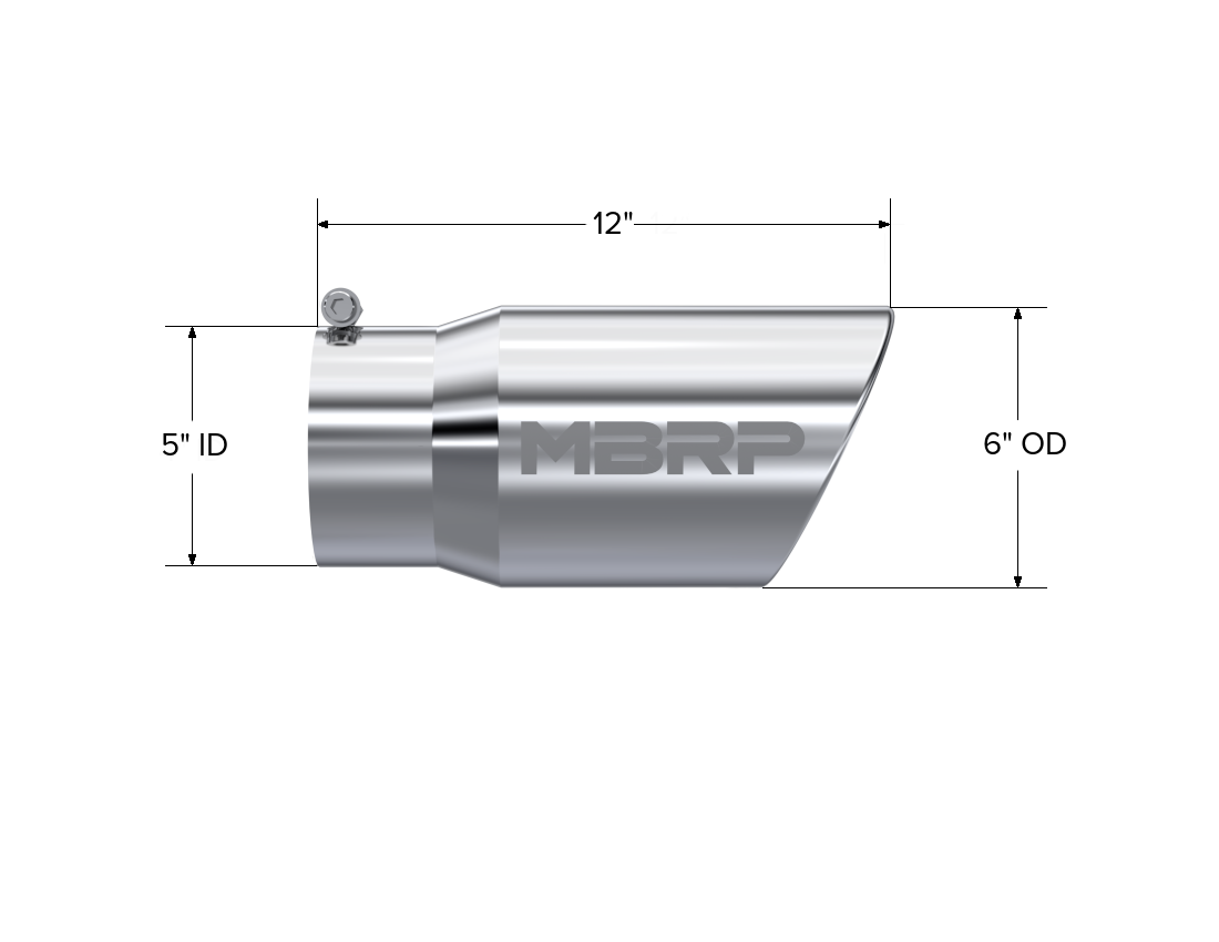 Exhaust Tail Pipe Tip 6 Inch O.D. Angled Rolled End 5 Inch Inlet 12 Inch Length T304 Stainless Steel MBRP-1