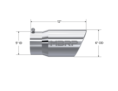 Exhaust Tail Pipe Tip 6 Inch O.D. Angled Rolled End 5 Inch Inlet 12 Inch Length T304 Stainless Steel MBRP-1