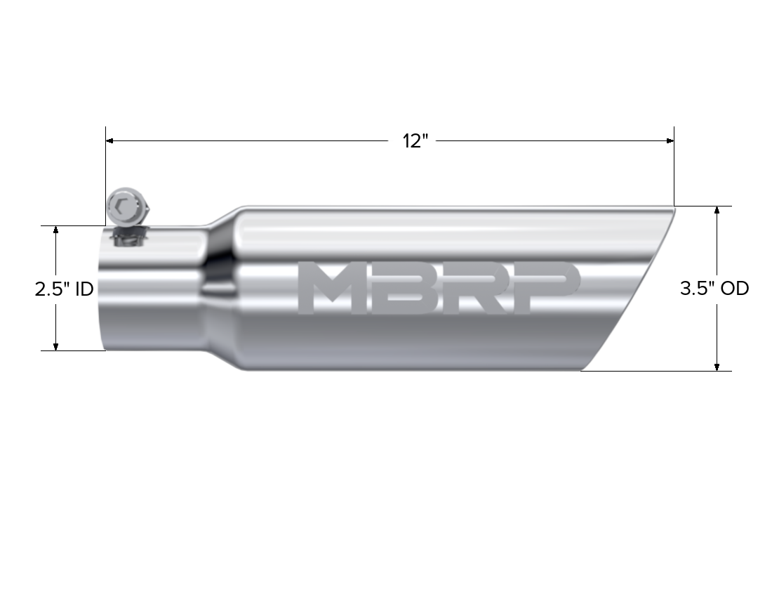 Exhaust Tail Pipe Tip 3 1/2 Inch O.D. Dual Wall Angled 2 1/2 Inch Inlet 12 Inch Length T304 Stainless Steel MBRP-1