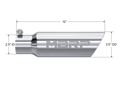Exhaust Tail Pipe Tip 3 1/2 Inch O.D. Dual Wall Angled 2 1/2 Inch Inlet 12 Inch Length T304 Stainless Steel MBRP-1